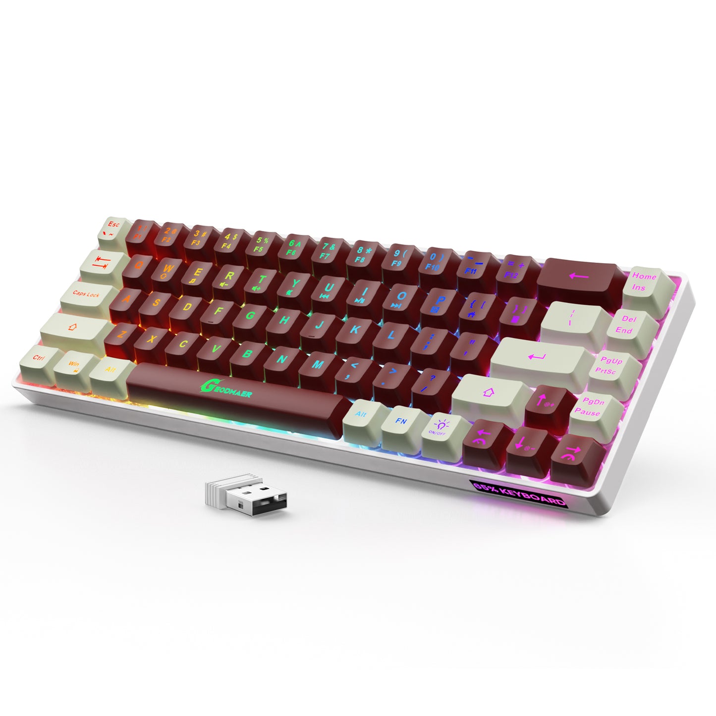 GEODAMER Red-White Wireless Gaming Keyboard